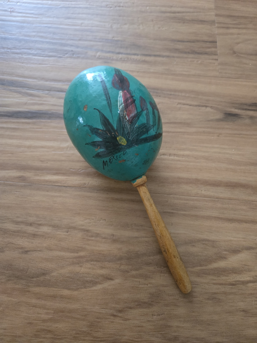4/$15 Hand-Painted Teal Wooden Maraca Home Accents Handmade In Mexico Boho Decor - Picture 2 of 5
